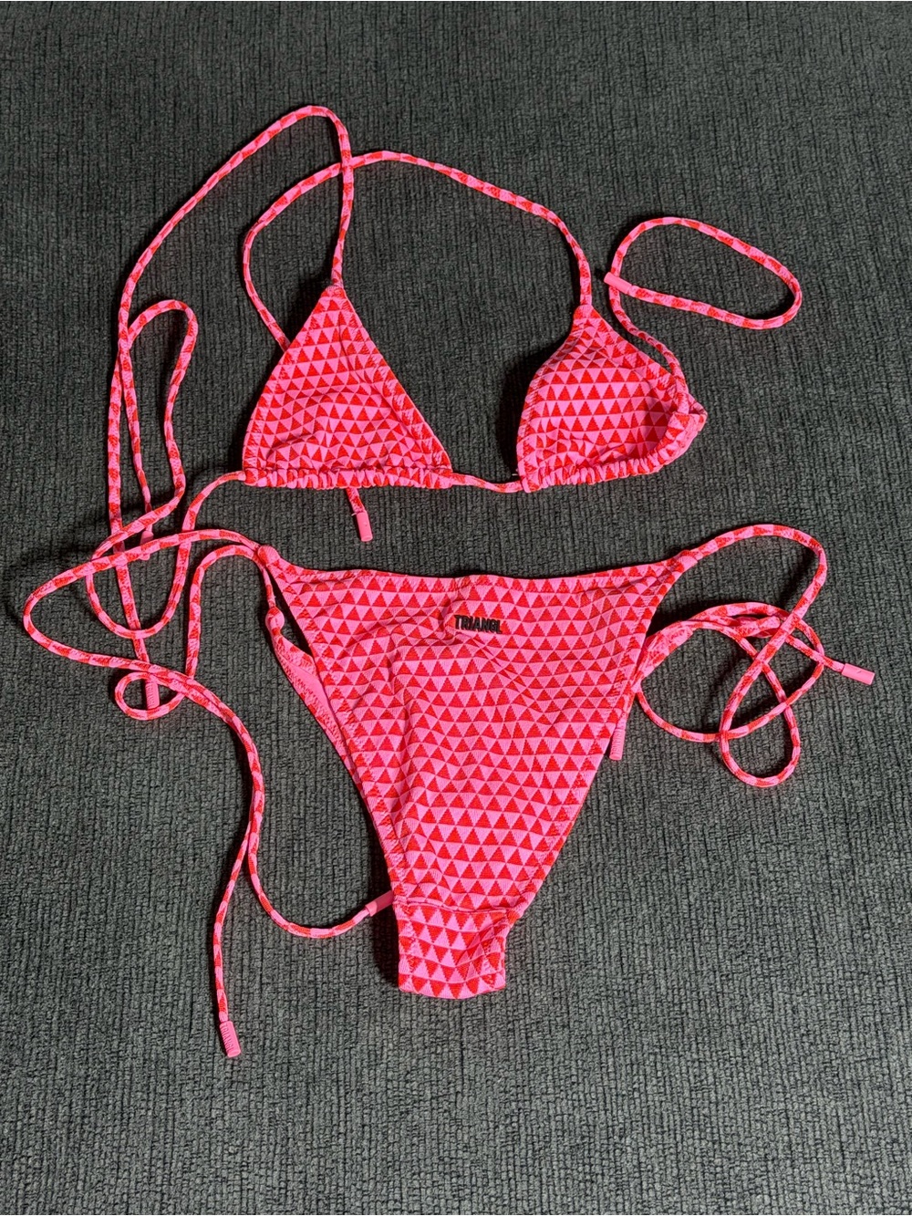 triangl swimwear Neon Pink Triangle-Print String Bikini